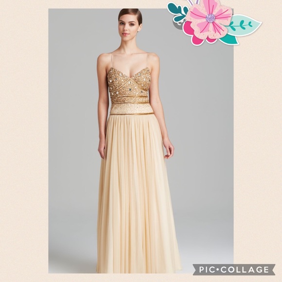 Aidan Mattox beaded spaghetti strap sleeveless tulle long gown - Picture 7 of 8